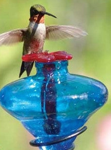 Mini-Blossom Glass Hummingbird Feeder-Aqua